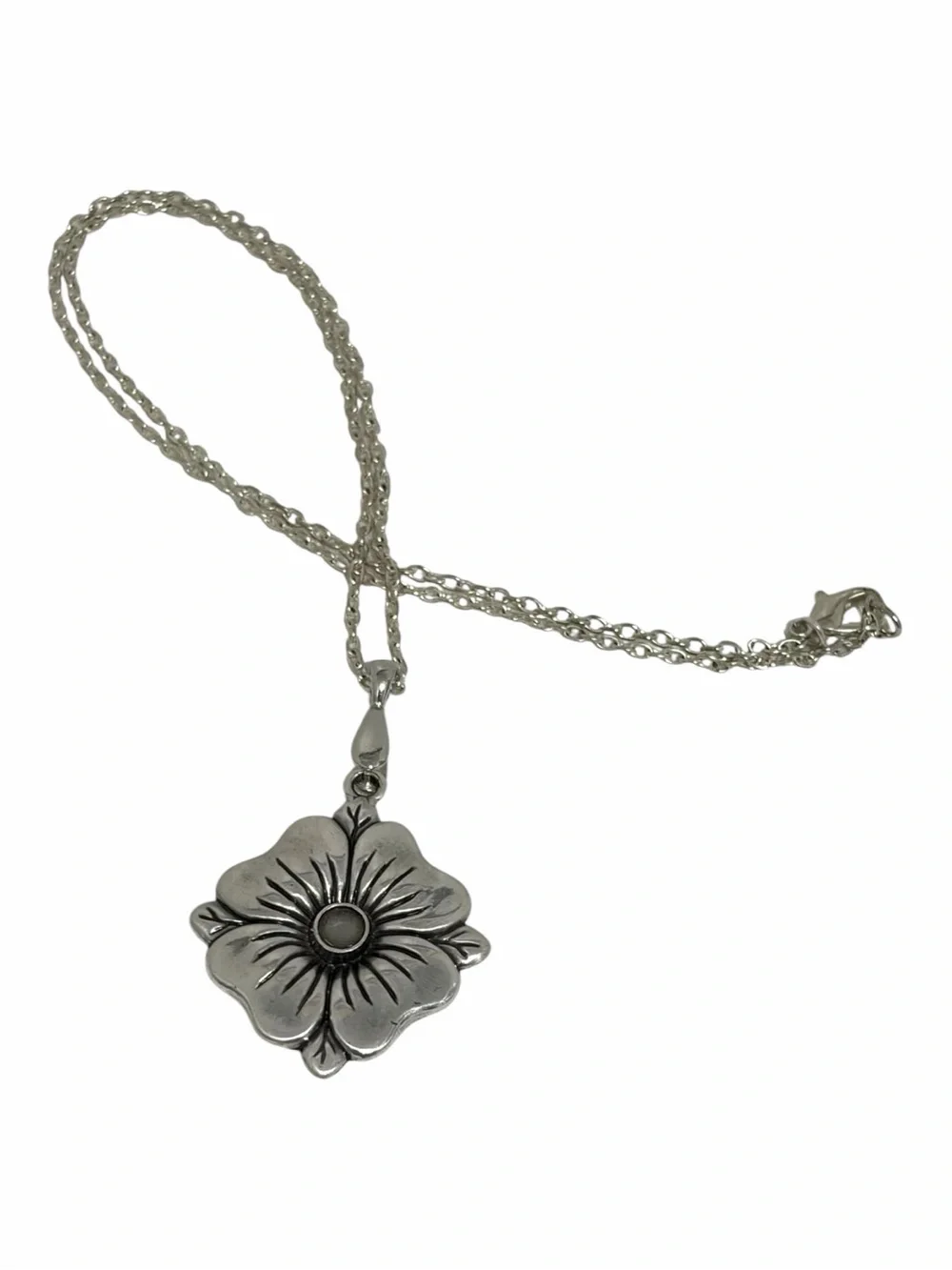 Silver Pewter Flower Pendent Necklace - 18”